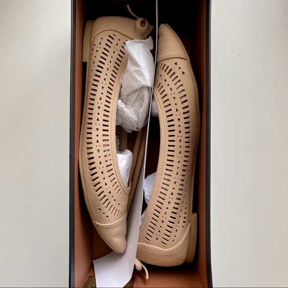 Restricted Beige Perforated Pointed Flats - Picture 10 of 10